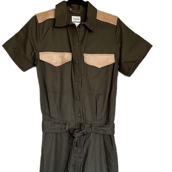 NWT H&M X Hart Denton Green Cargo Denim Suede Patch Jumpsuit Boiler Suit - Picture 6 of 9